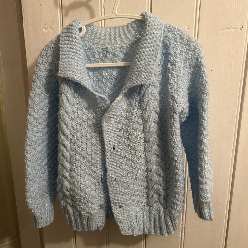 Handmade 2t Blue Knit button up Cardigan